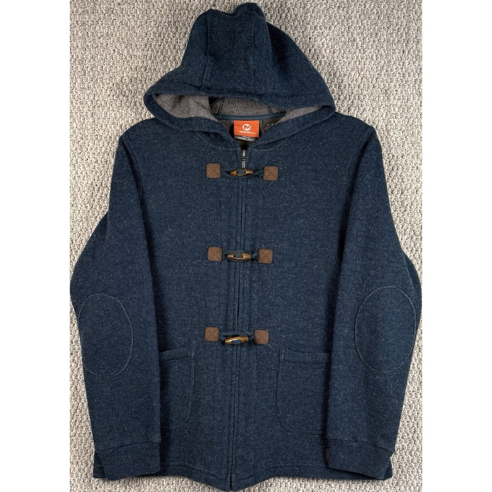 Merrell Toggle Duffle Jacket Wool Blend Hooded Fleece Lined Coat Blue S